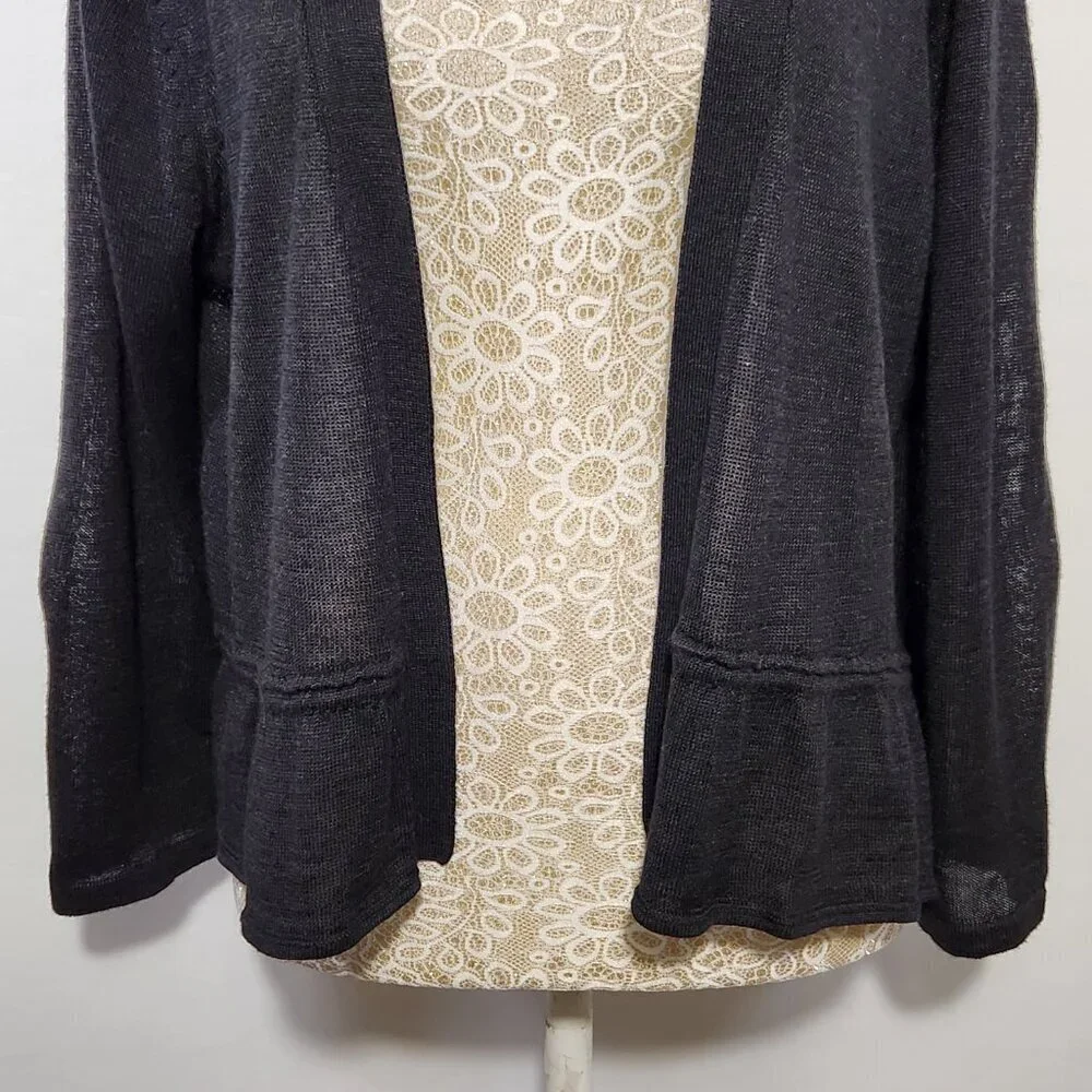 Charter Club Women's Size L Black Ramie Peplum Hem Open Front Cardigan Sweater